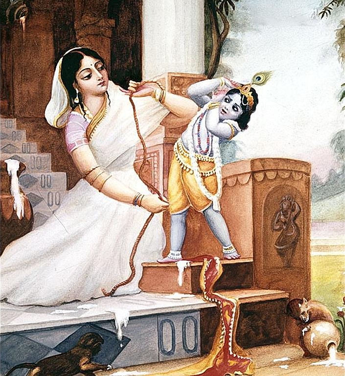 Мама Яшода пытается связать Кришну Дамодару веревками