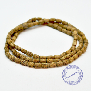 Кантхималы (бусы) из Туласи. 3 ряда. С Радха-кунды (эксклюзив). Крупные. Светлые. Рисунок Шри Радхе.